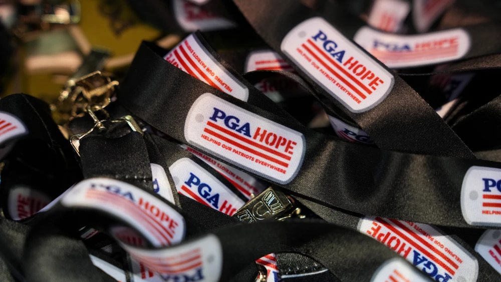 ORLANDO, FL - JANUARY 26: PGA HOPE lanyards at the PGA HOPE booth during the PGA Show at Orange County Convention Center on Friday, January 26, 2024 in Orlando, Florida. (Photo by Darren Carroll/PGA of America)